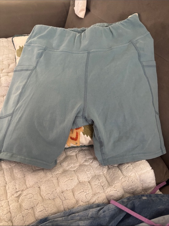 Pact Organic Pants - Women's Light Blue High-Rise Bike Shorts with Wide Waistband